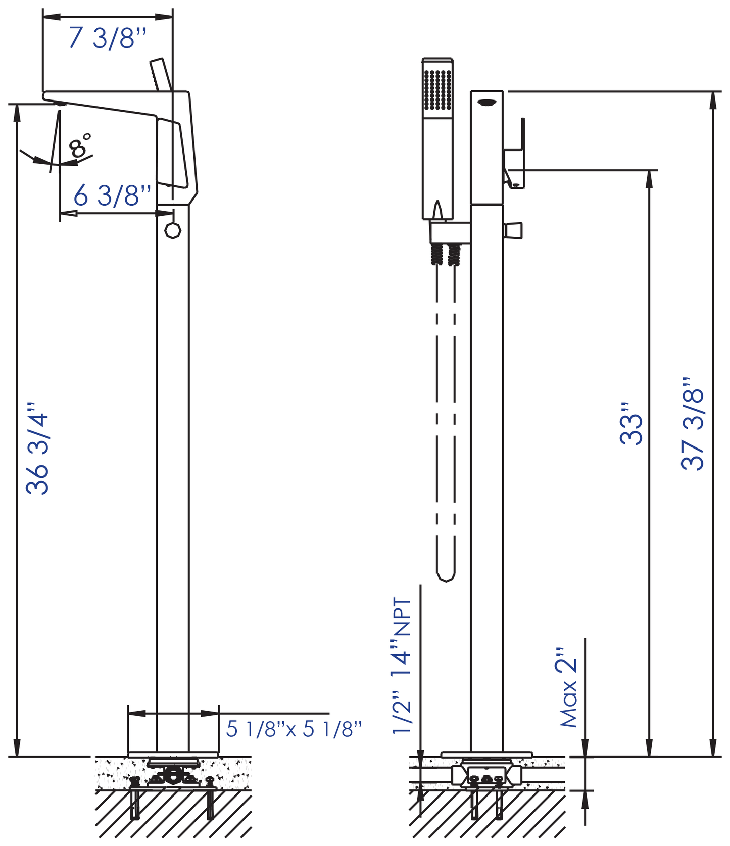 Single Hole Floor Mounted Tub Filler by Alfi