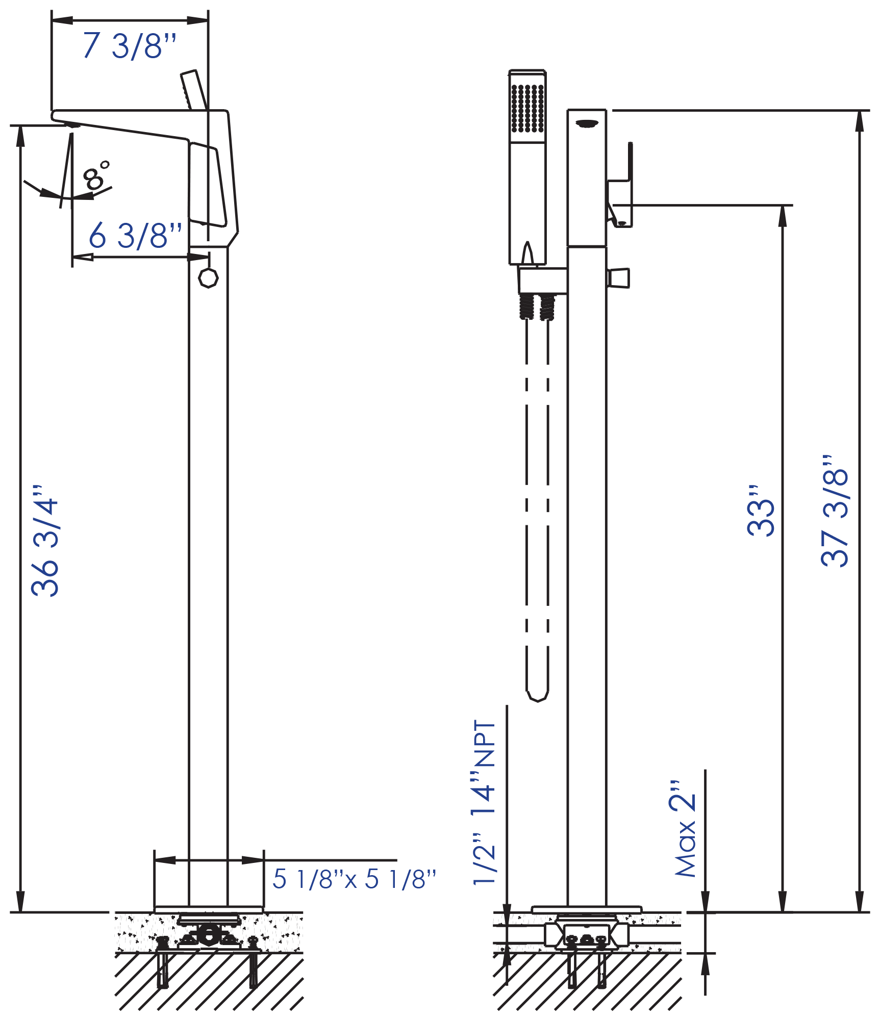 Single Hole Floor Mounted Tub Filler by Alfi