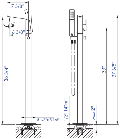 Single Hole Floor Mounted Tub Filler by Alfi