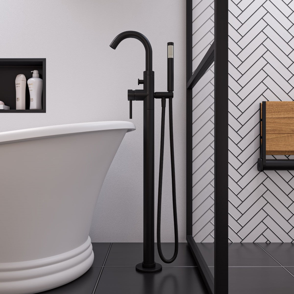 Floor Mount Tub Filler with Shower Head Polished/Brushed by Alfi