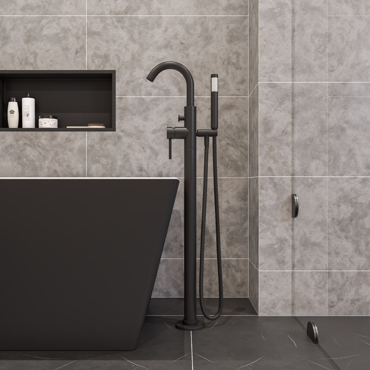 Floor Mount Tub Filler with Shower Head Polished/Brushed by Alfi