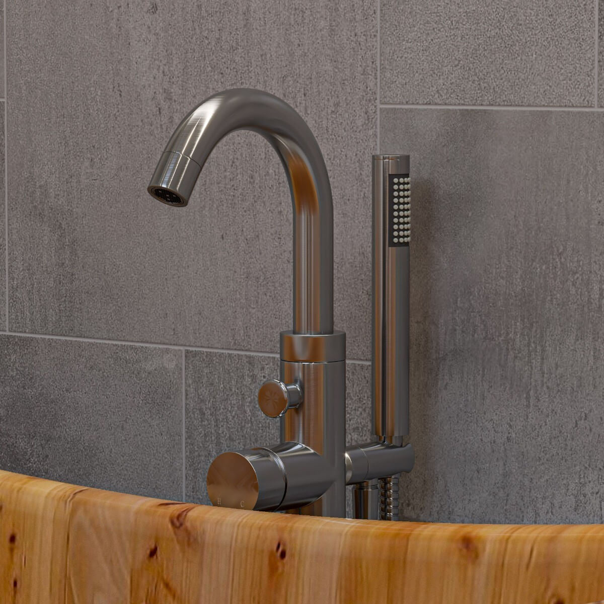 Floor Mount Tub Filler with Shower Head Polished/Brushed by Alfi