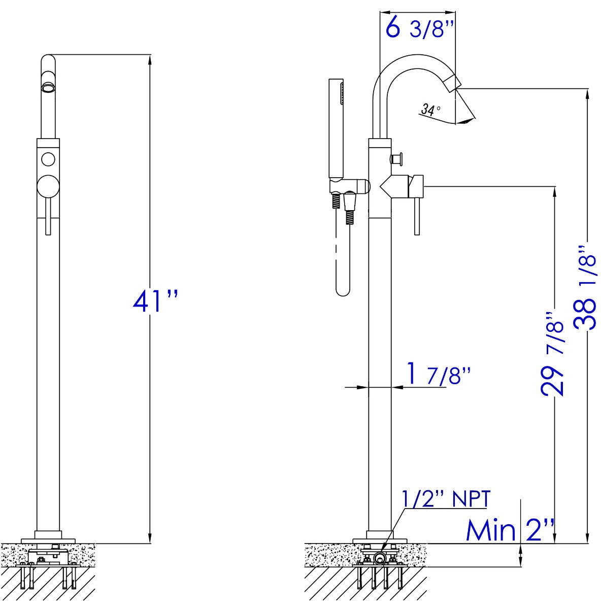 Floor Mount Tub Filler with Shower Head Polished/Brushed by Alfi