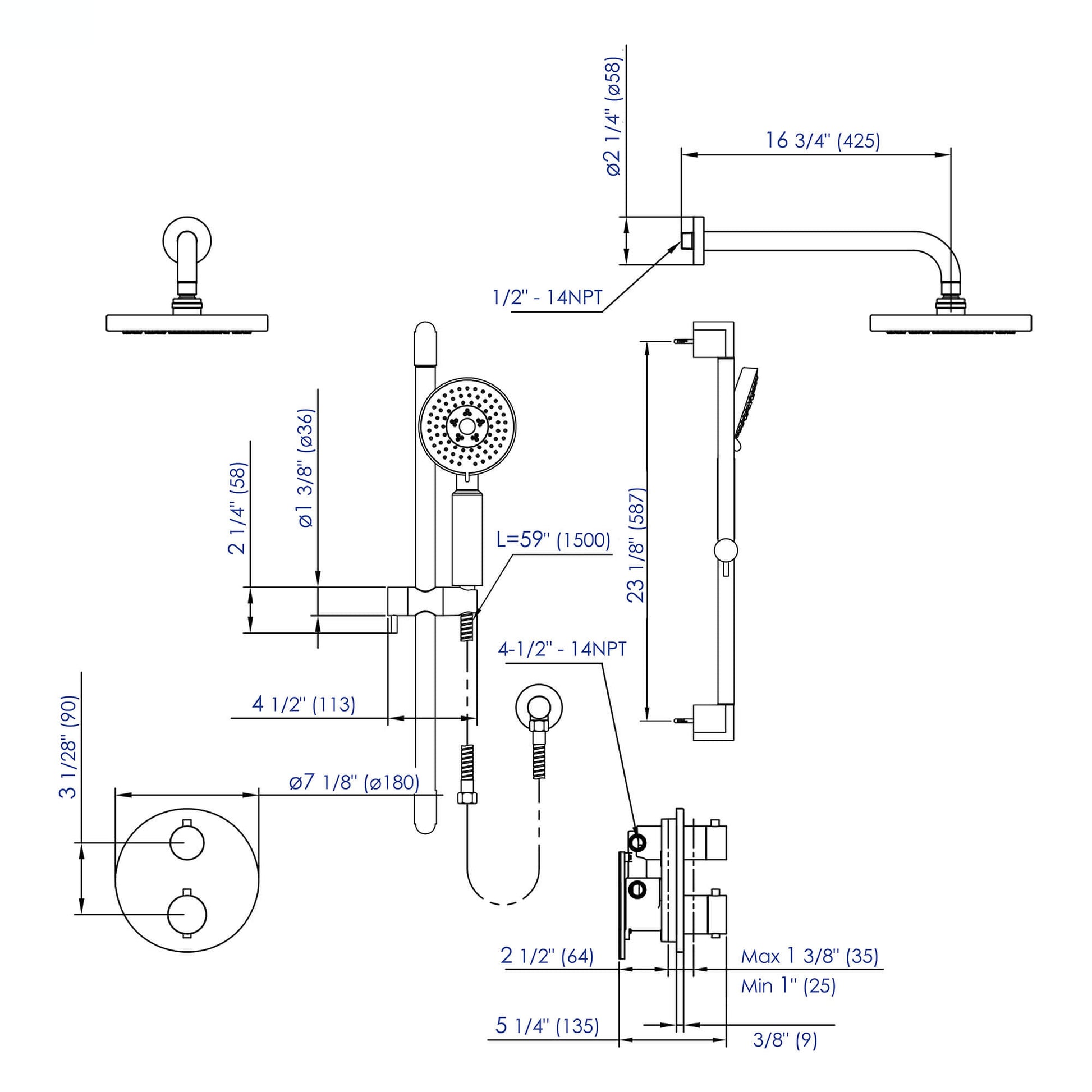 Round Style 2 Way Thermostatic Shower Set by Alfi