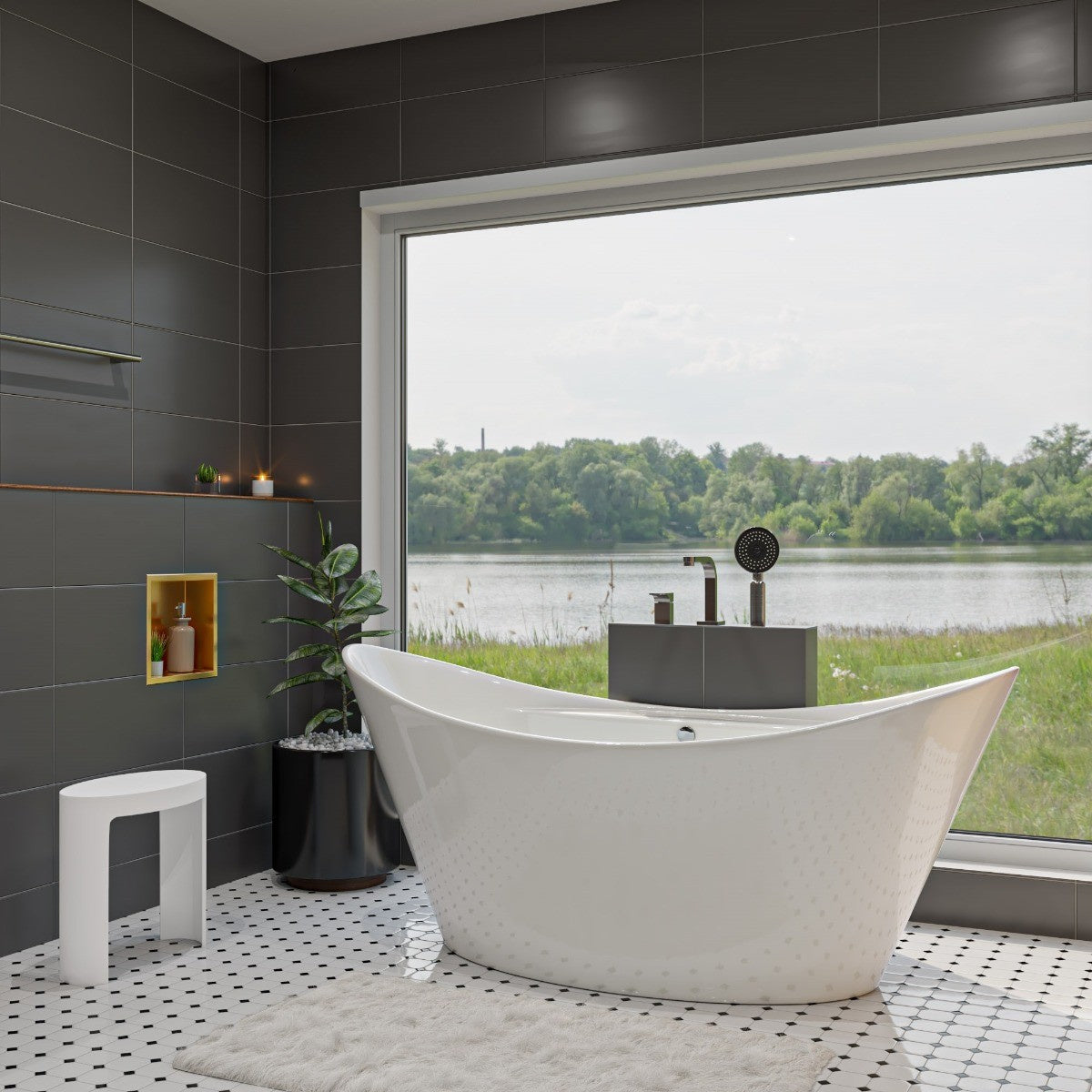 Single Lever Faucet Round Hand Held Pull-Out Shower Head by Alfi
