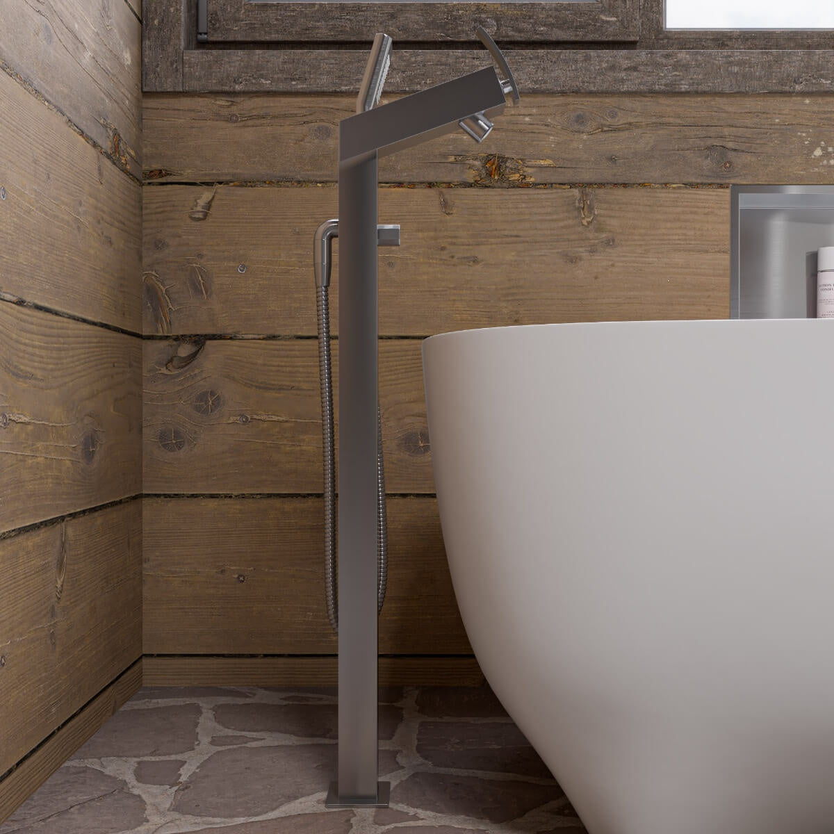 Floor Mounted Tub Filler + Mixer Hand Held Shower Head by Alfi