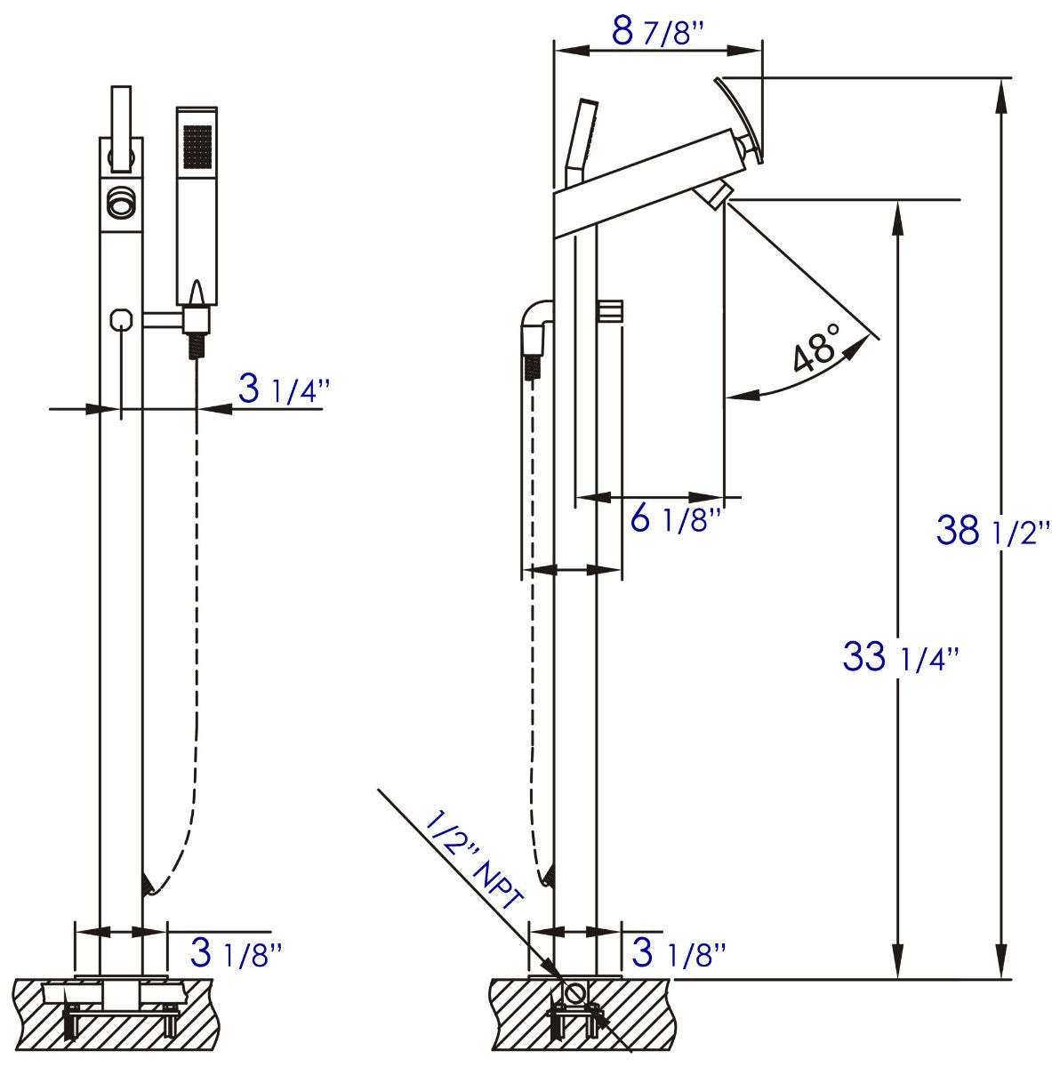 Floor Mounted Tub Filler + Mixer Hand Held Shower Head by Alfi