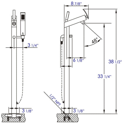Floor Mounted Tub Filler + Mixer Hand Held Shower Head by Alfi