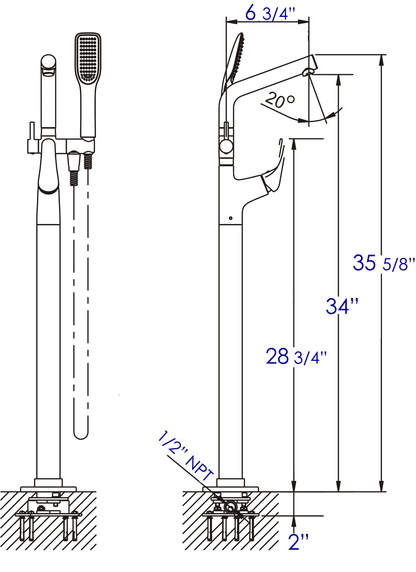 Tub Filler + Mixer with Additional Hand Held Shower Head by Alfi