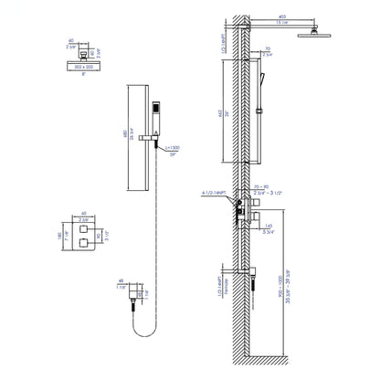 2 Way Thermostatic Square Knob Shower Set w/ Hand held Showerhead by Alfi