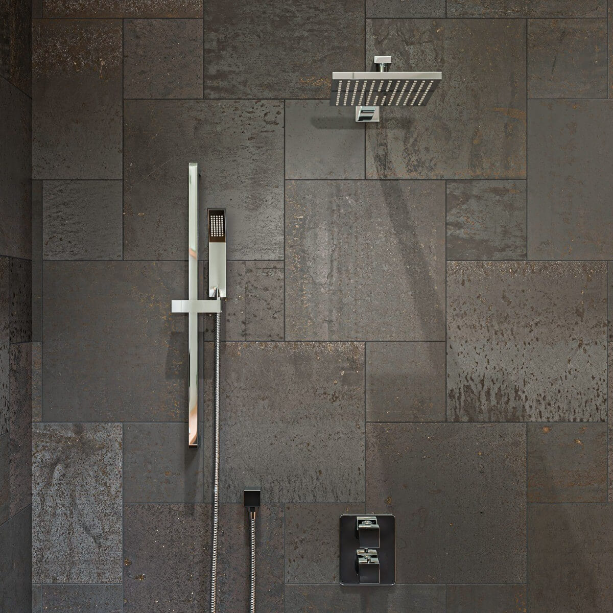 2 Way Thermostatic Square Knob Shower Set w/ Hand held Showerhead by Alfi
