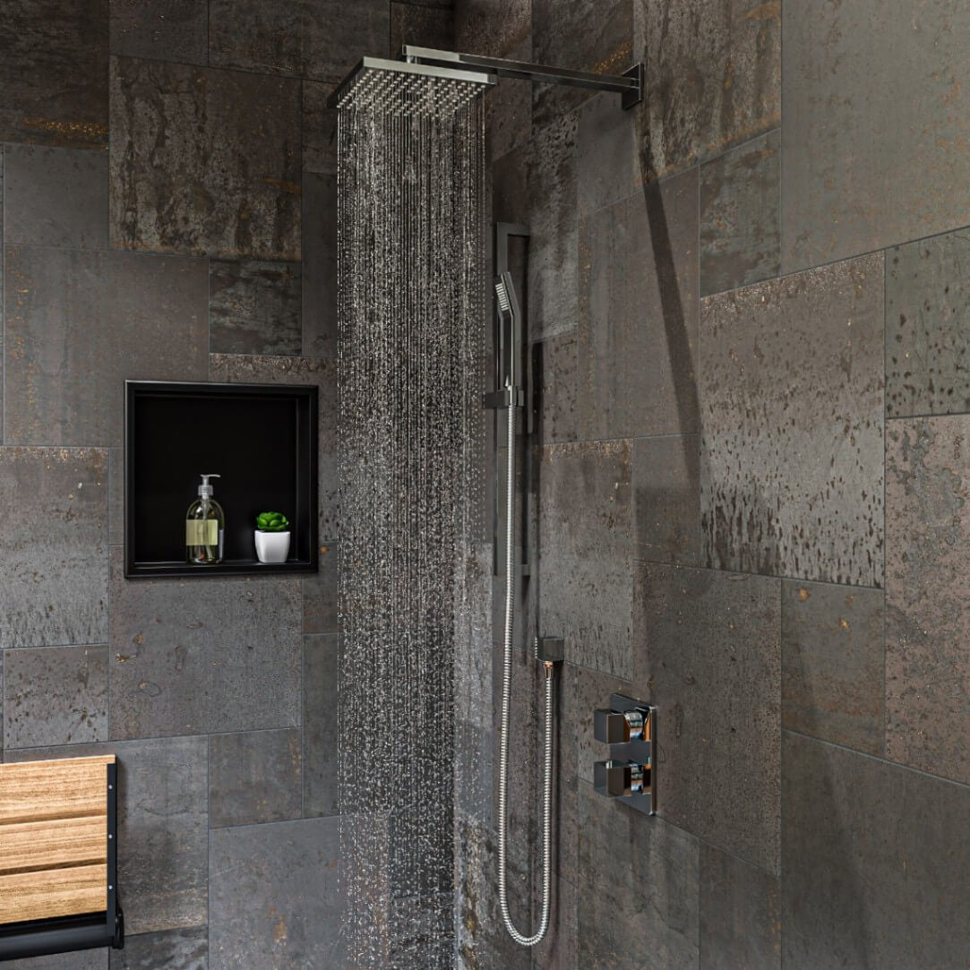 2 Way Thermostatic Square Knob Shower Set w/ Hand held Showerhead by Alfi