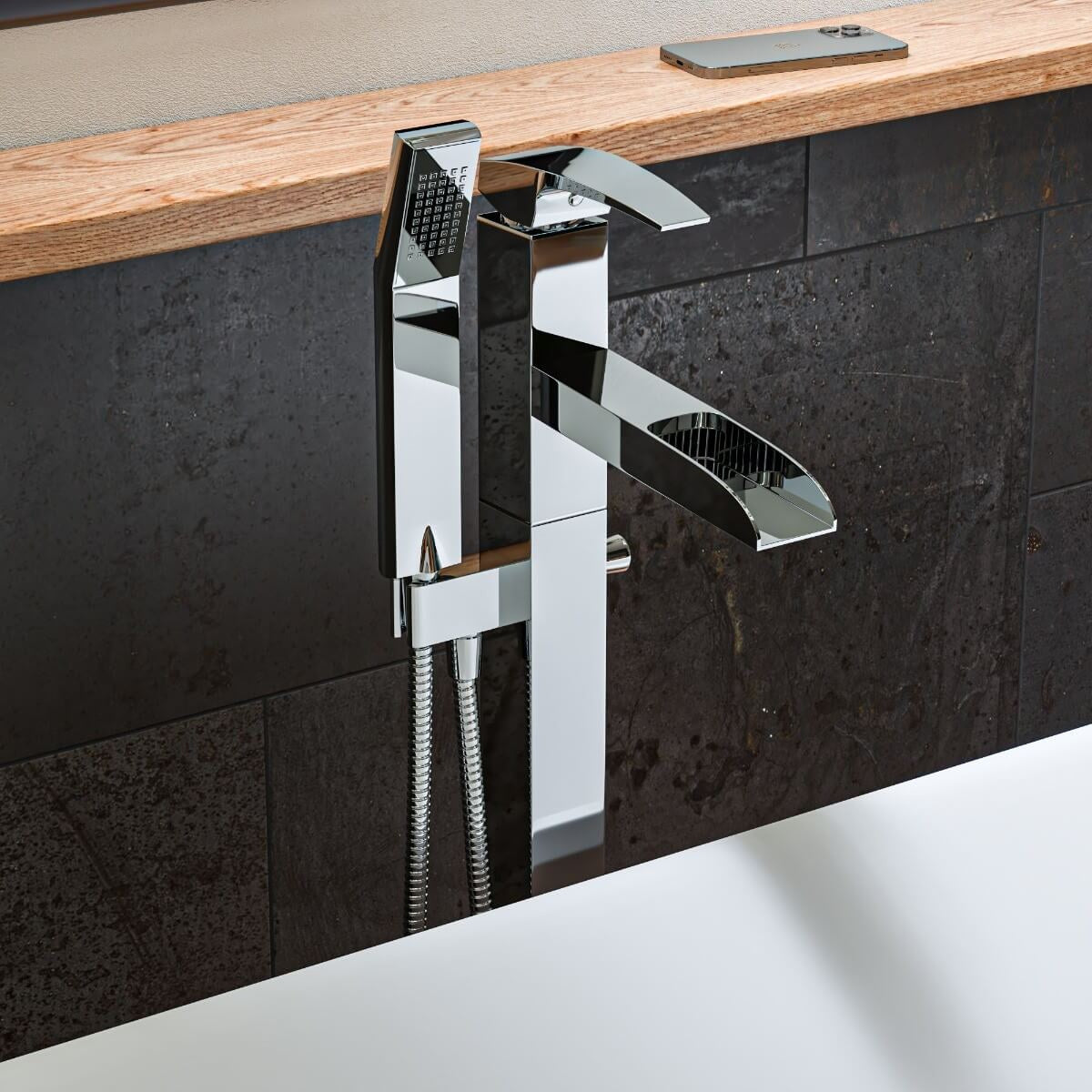 Single Hole Floor Mounted Waterfall Tub Filler by Alfi