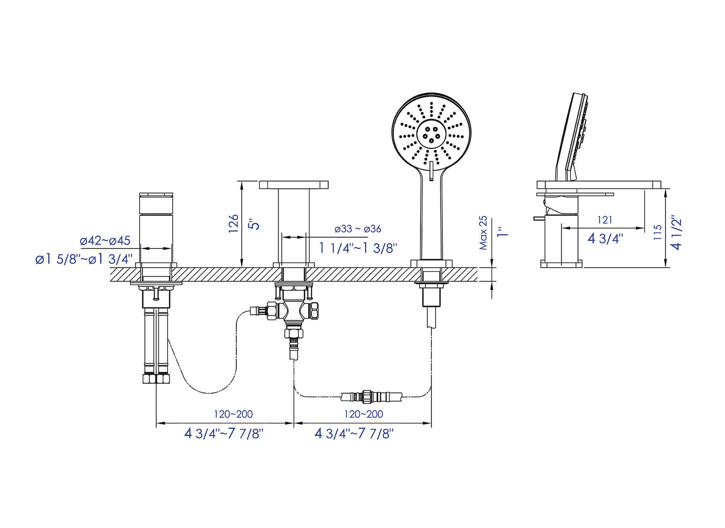 Deck Mounted Tub Filler with Hand Held Showerhead by Alfi