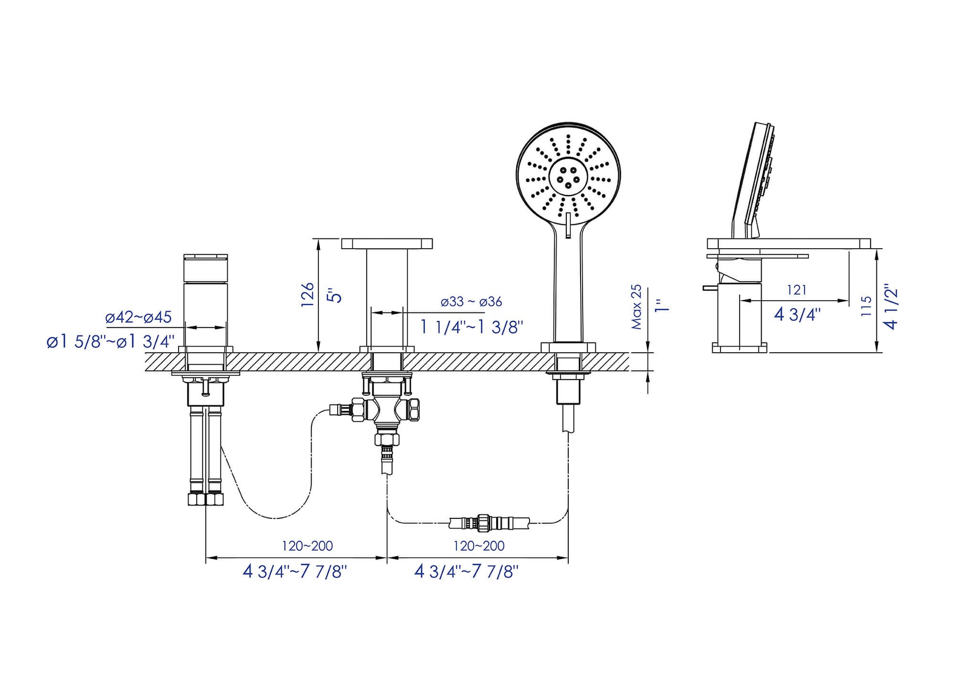 Deck Mounted Tub Filler with Hand Held Showerhead by Alfi