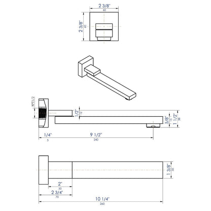 1 Solid Brass Square Foldable Tub Spout by Alfi