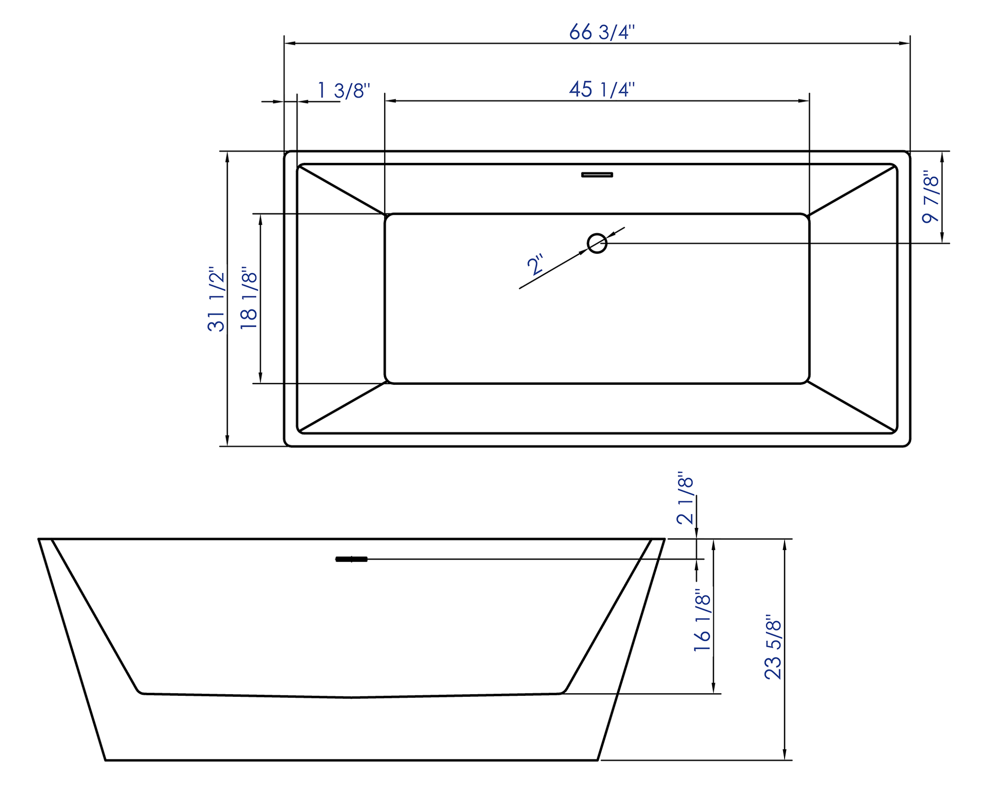 Rectangular Free Standing Soaking Bathtub by Alfi