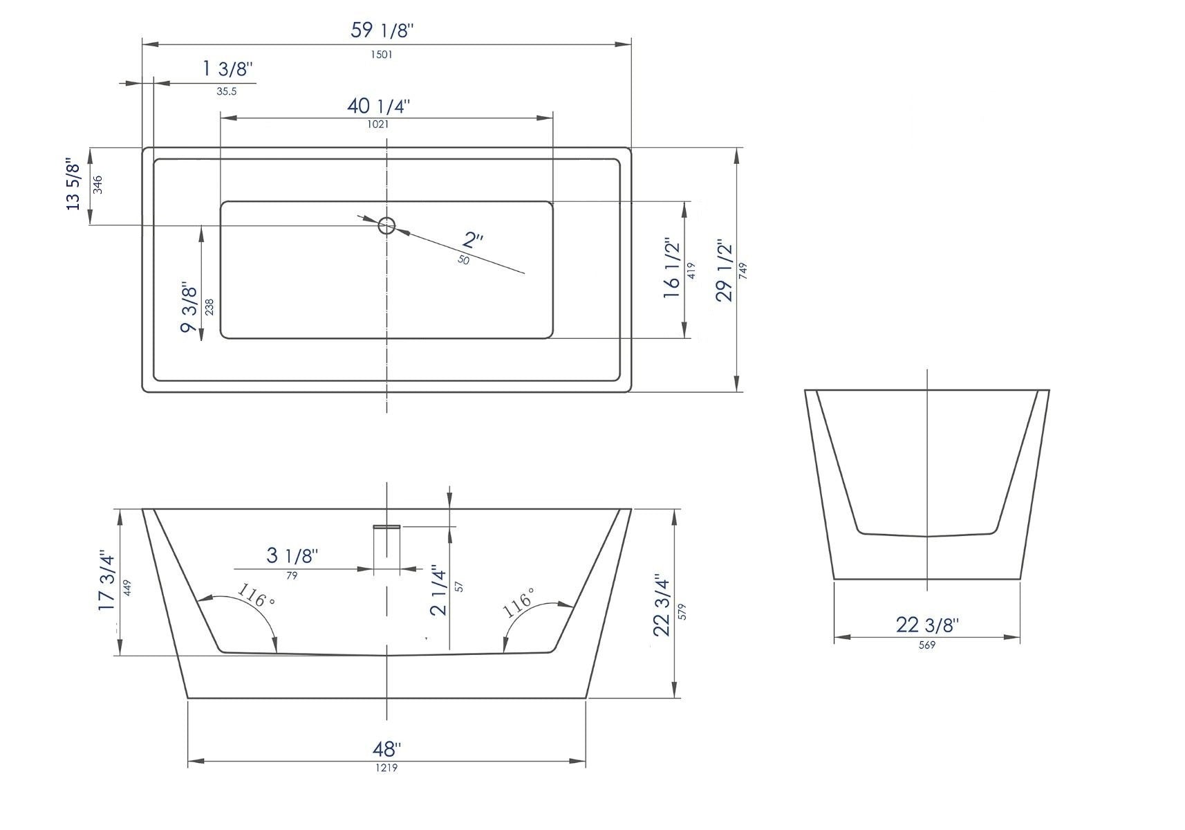 Black & White Rectangular Soaking Bathtub by Alfi