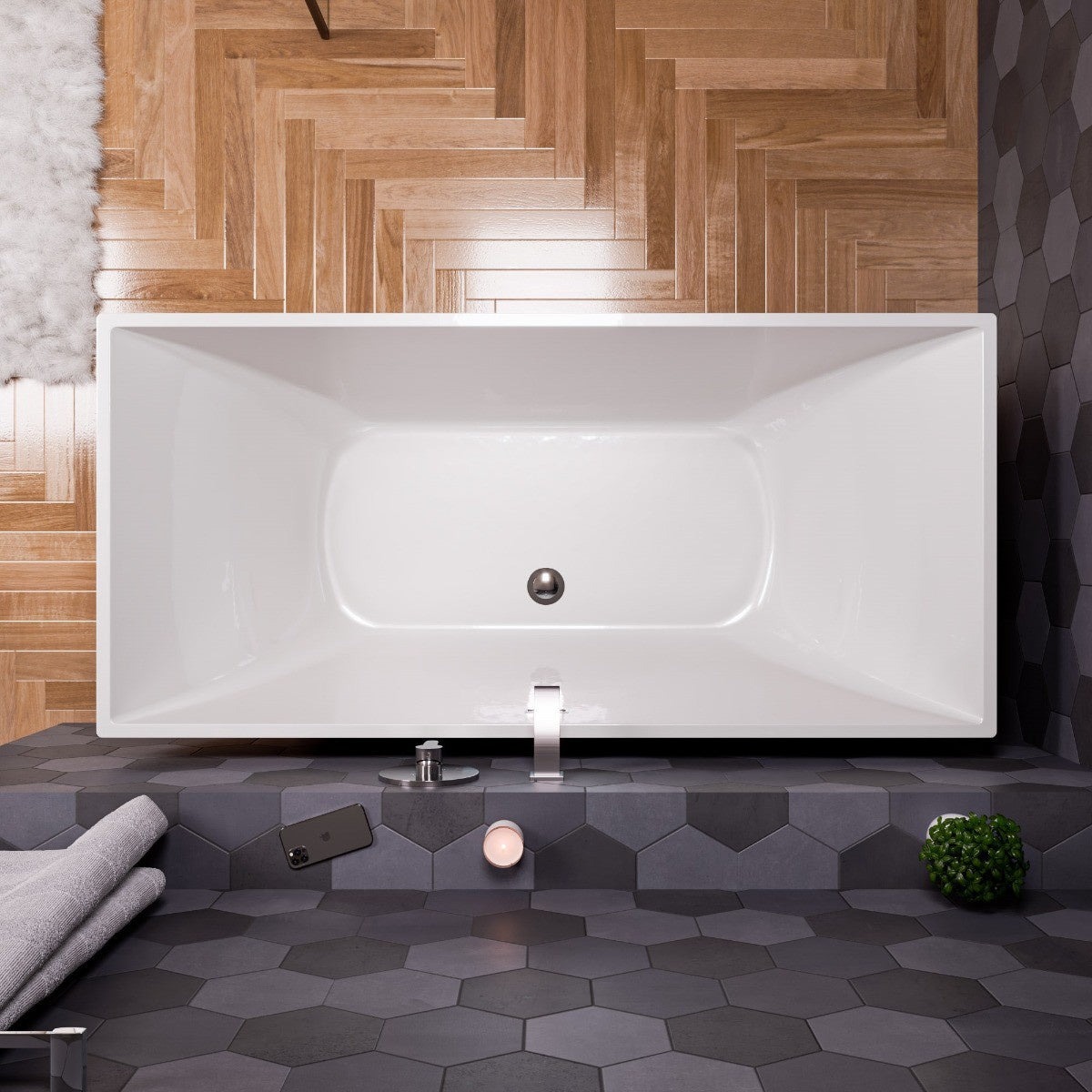 Inch White Rectangular Acrylic Free Standing Soaking Bathtub by Alfi