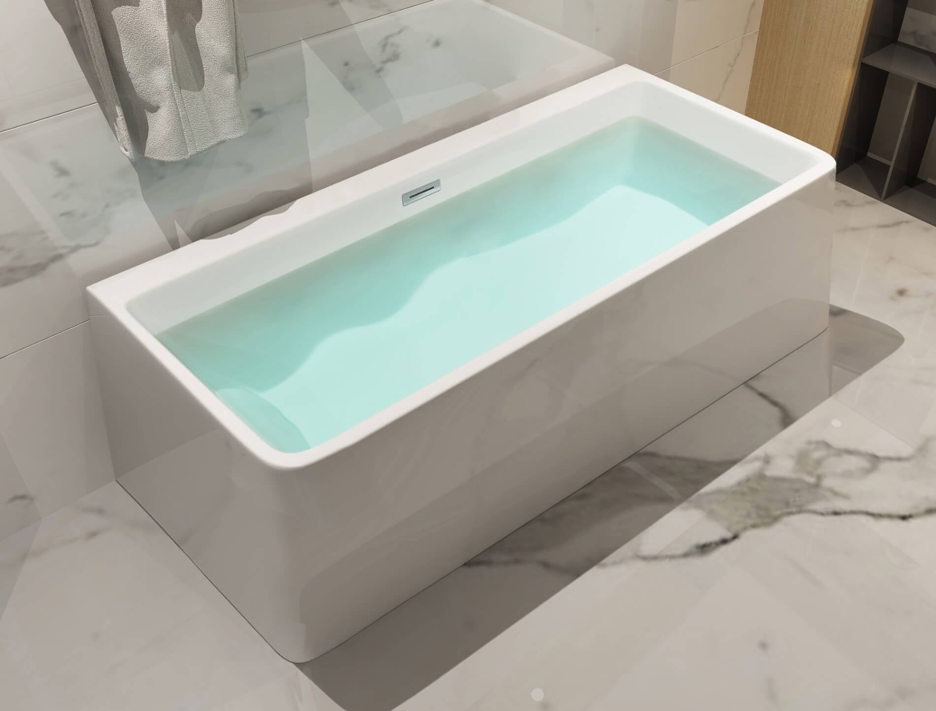 Sculptural Element 59 Inch White Rectangular Acrylic Free Standing Soaking Bathtub by Alfi