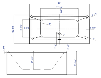 Sculptural Element 59 Inch White Rectangular Acrylic Free Standing Soaking Bathtub by Alfi