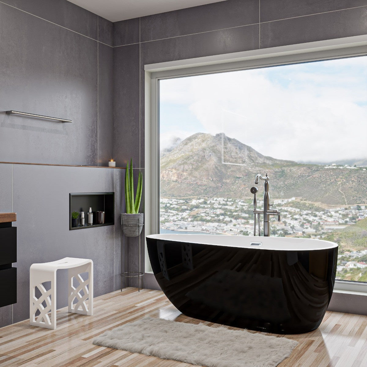 Black & White Oval Free Standing Soaking Bathtub by Alfi