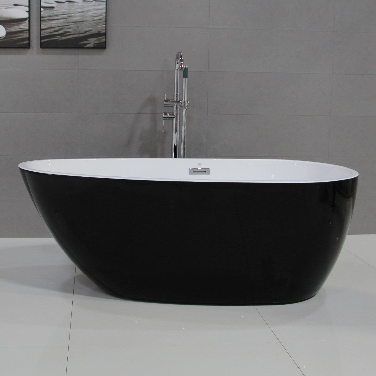 Black & White Oval Free Standing Soaking Bathtub by Alfi