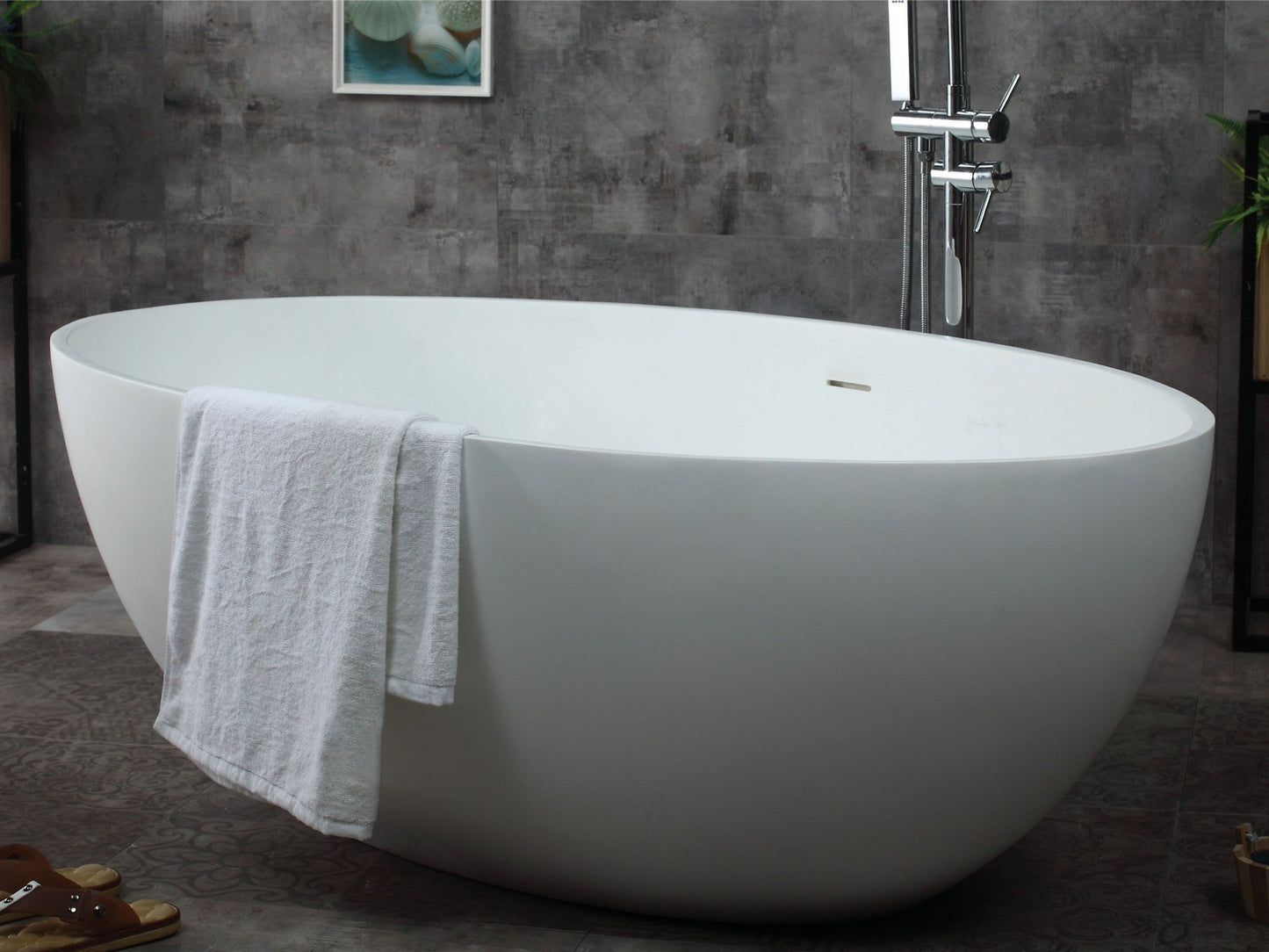 Oval Solid Surface Smooth Resin Soaking Bathtub by Alfi