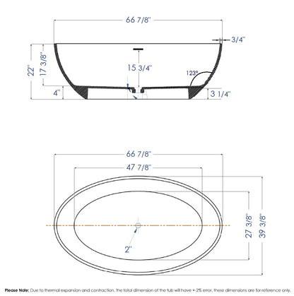 Oval Solid Surface Smooth Resin Soaking Bathtub by Alfi