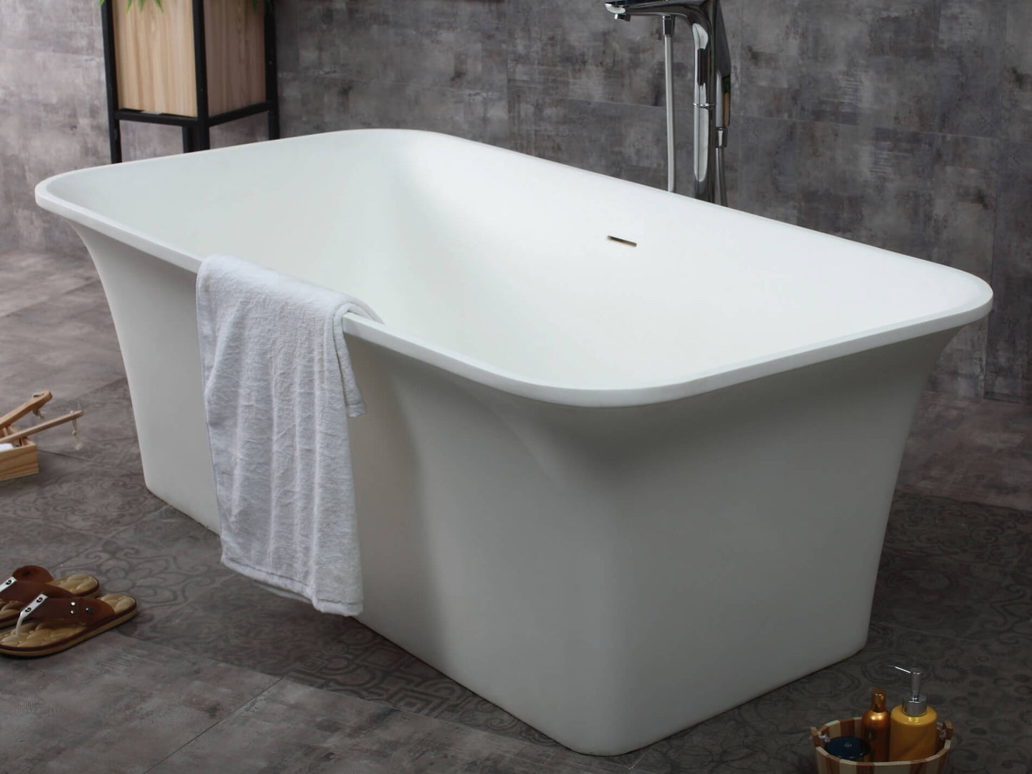 Rectangular Solid Surface Smooth Resin Soaking Bathtub by Alfi
