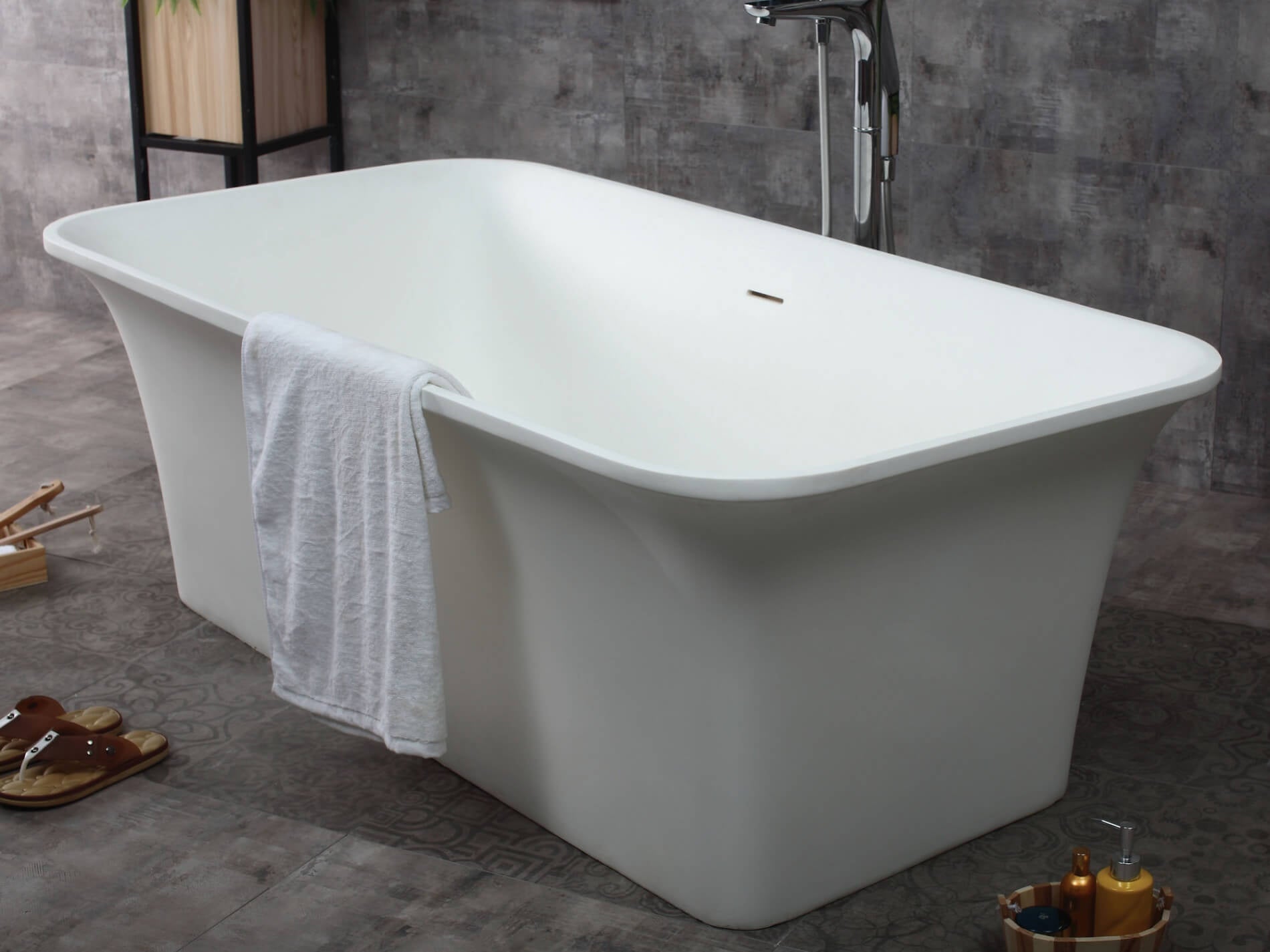 Rectangular Solid Surface Smooth Resin Soaking Bathtub by Alfi