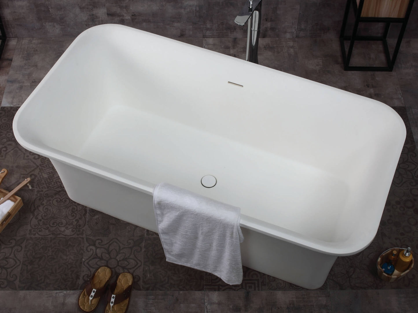 Rectangular Solid Surface Smooth Resin Soaking Bathtub by Alfi