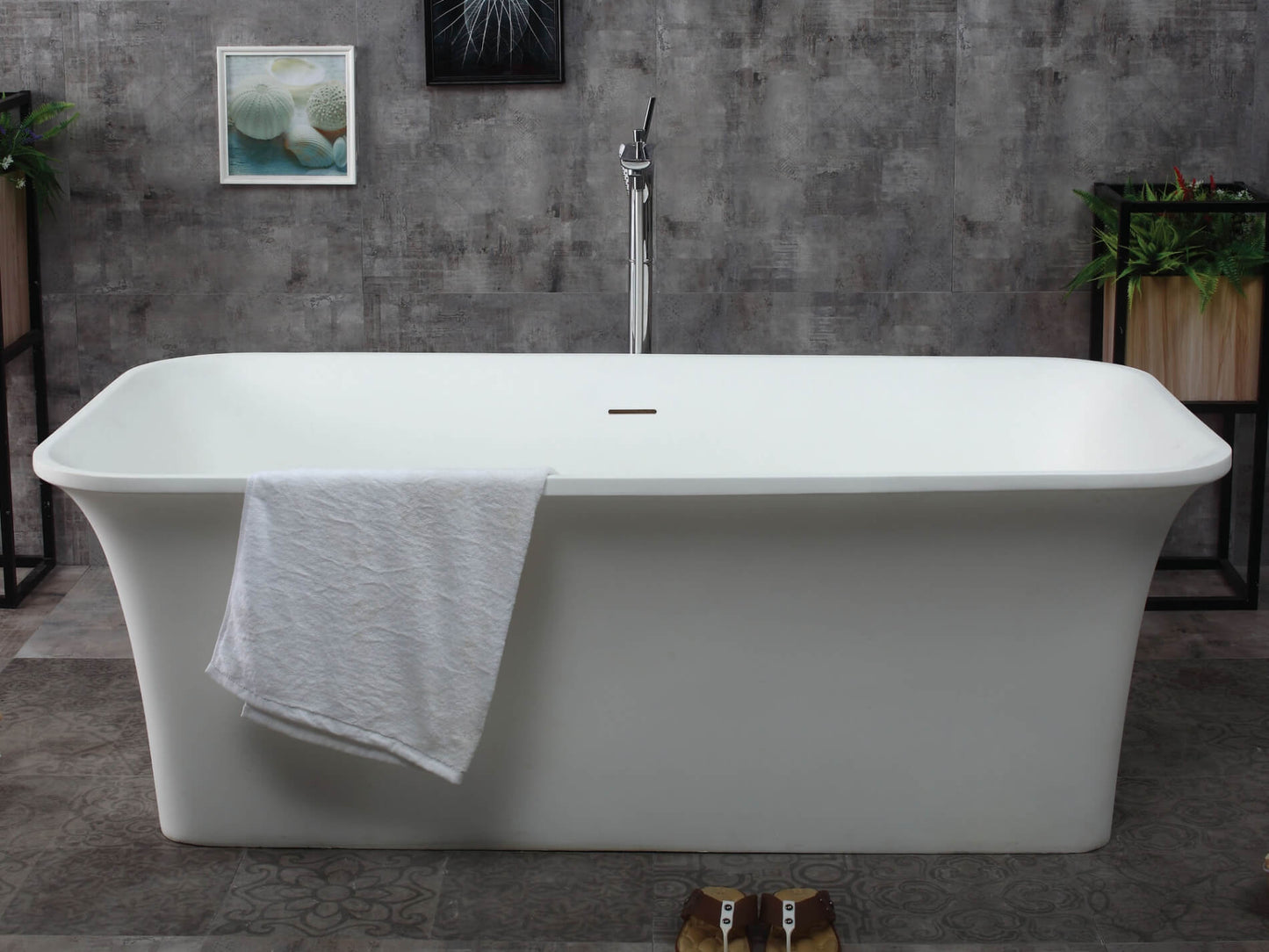 Rectangular Solid Surface Smooth Resin Soaking Bathtub by Alfi