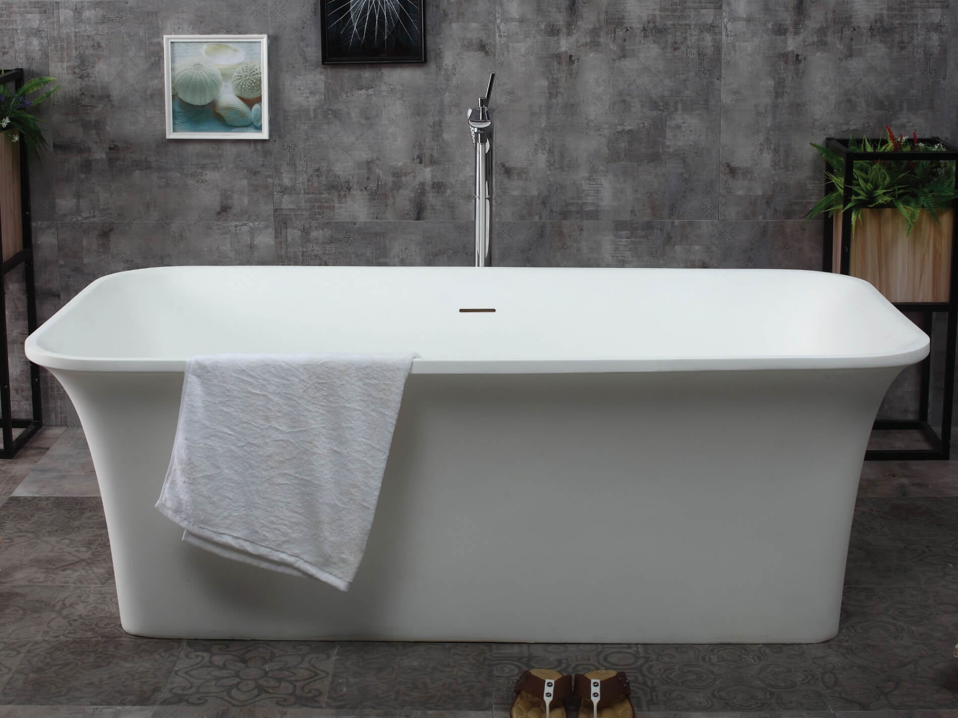 Rectangular Solid Surface Smooth Resin Soaking Bathtub by Alfi