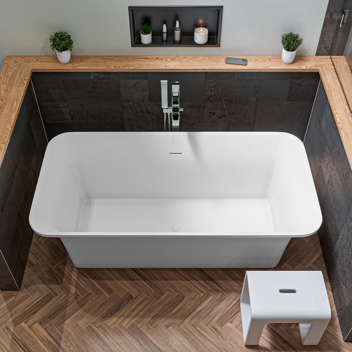 Rectangular Solid Surface Smooth Resin Soaking Bathtub by Alfi