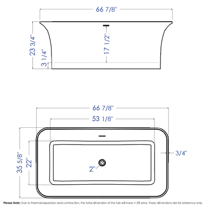 Rectangular Solid Surface Smooth Resin Soaking Bathtub by Alfi