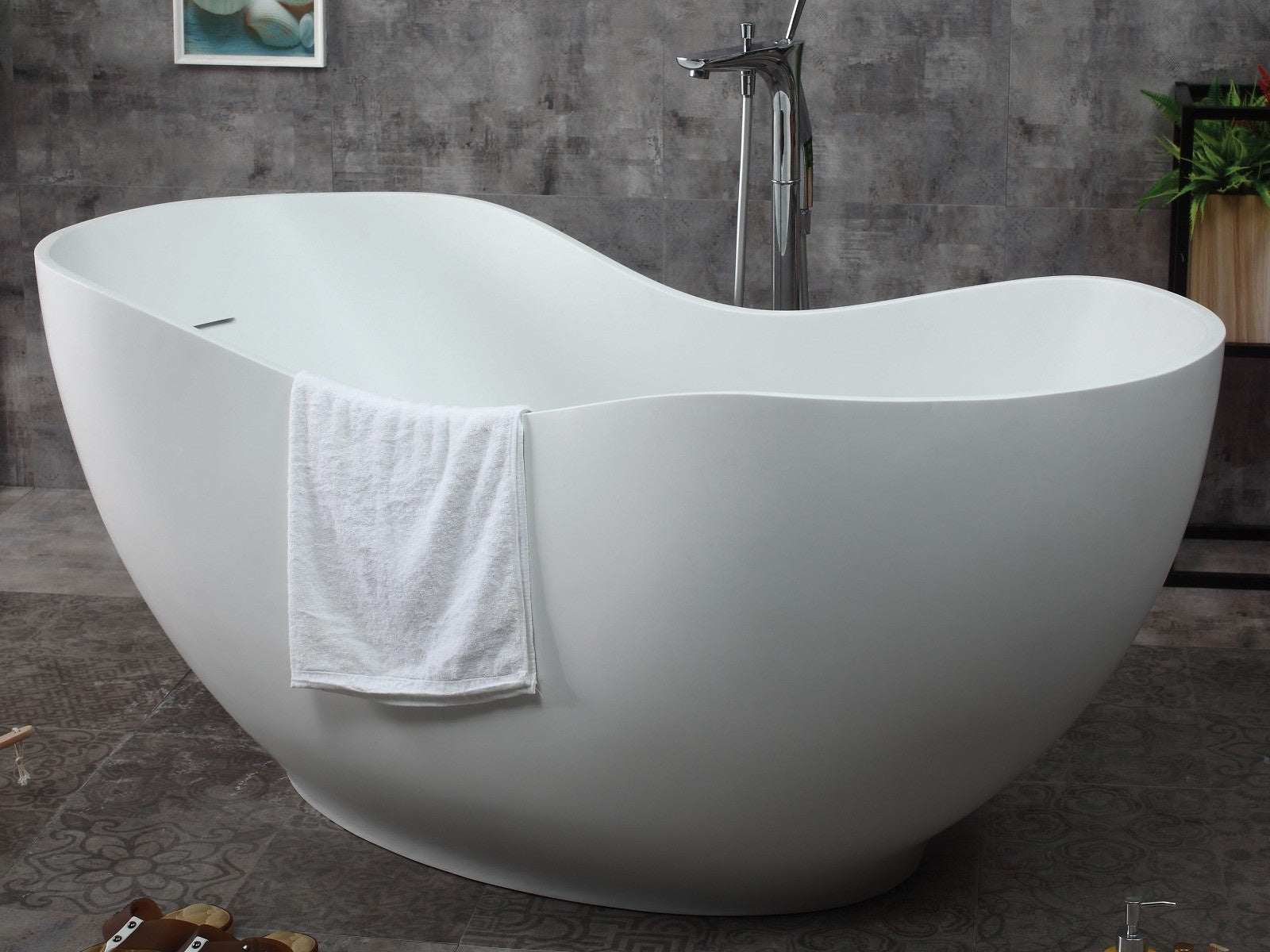 66" White Solid Surface Smooth Resin Soaking Bathtub by Alfi