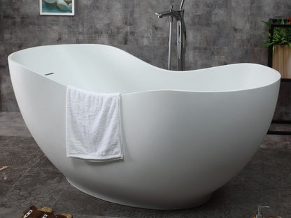 66" White Solid Surface Smooth Resin Soaking Bathtub by Alfi