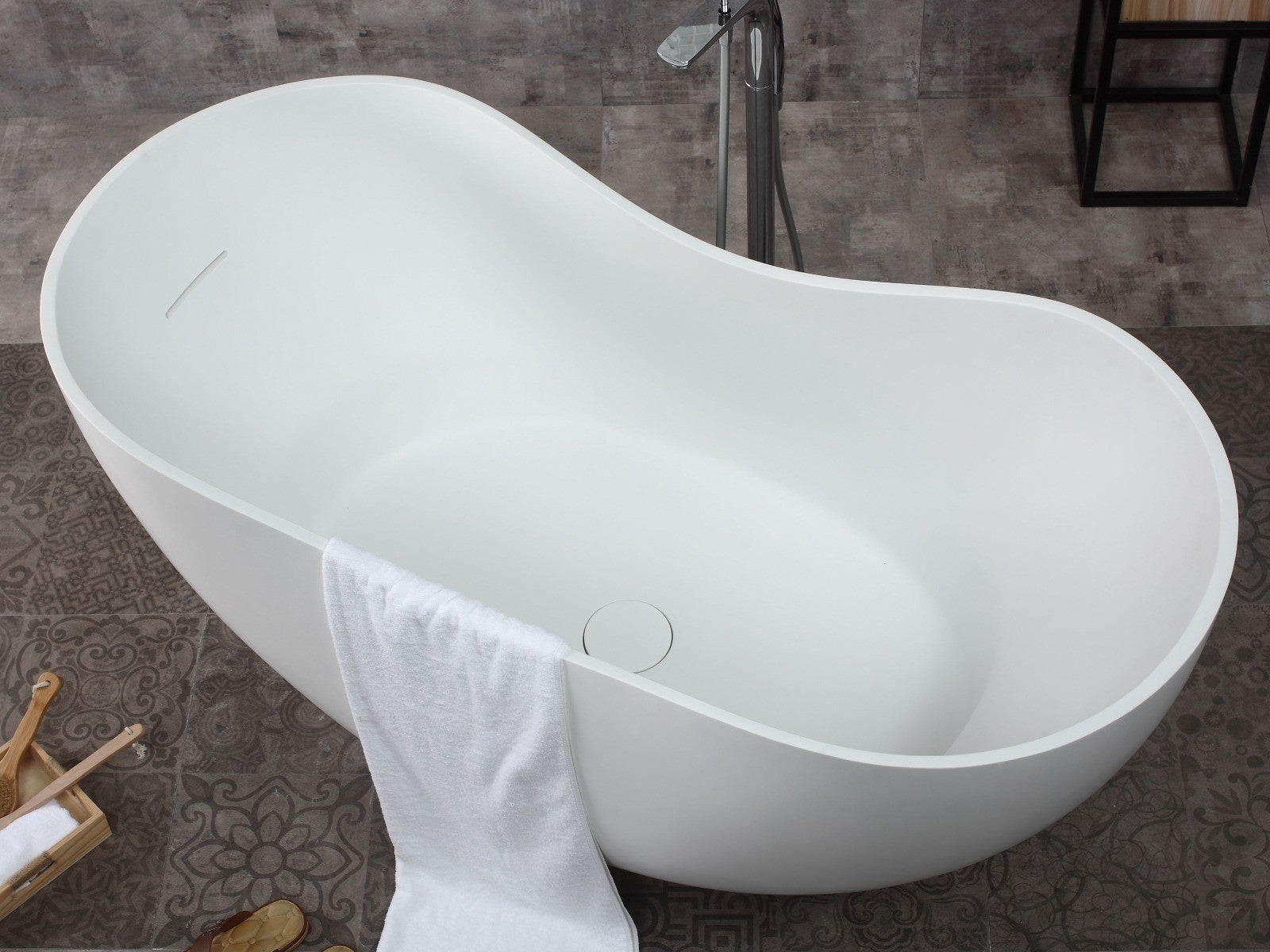 66" White Solid Surface Smooth Resin Soaking Bathtub by Alfi