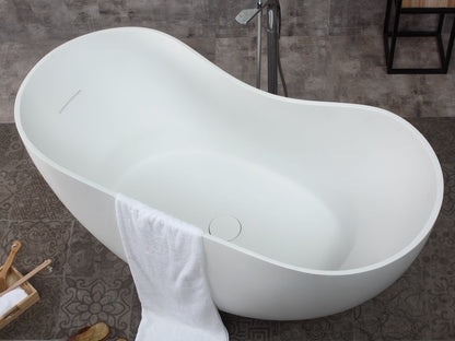 66" White Solid Surface Smooth Resin Soaking Bathtub by Alfi