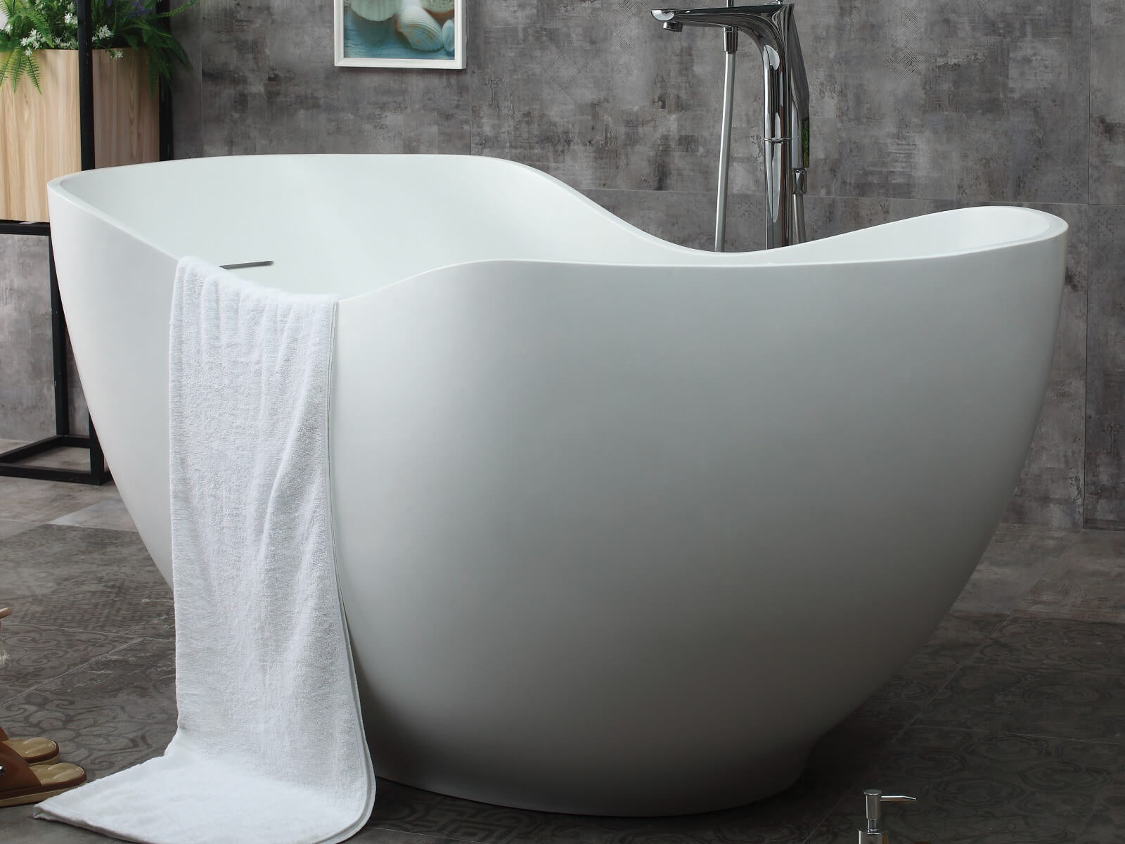 66" White Solid Surface Smooth Resin Soaking Bathtub by Alfi
