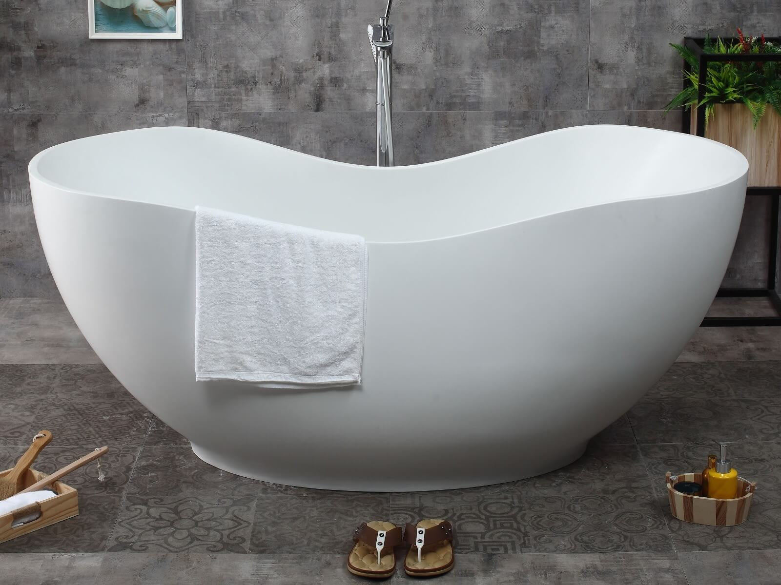 66" White Solid Surface Smooth Resin Soaking Bathtub by Alfi