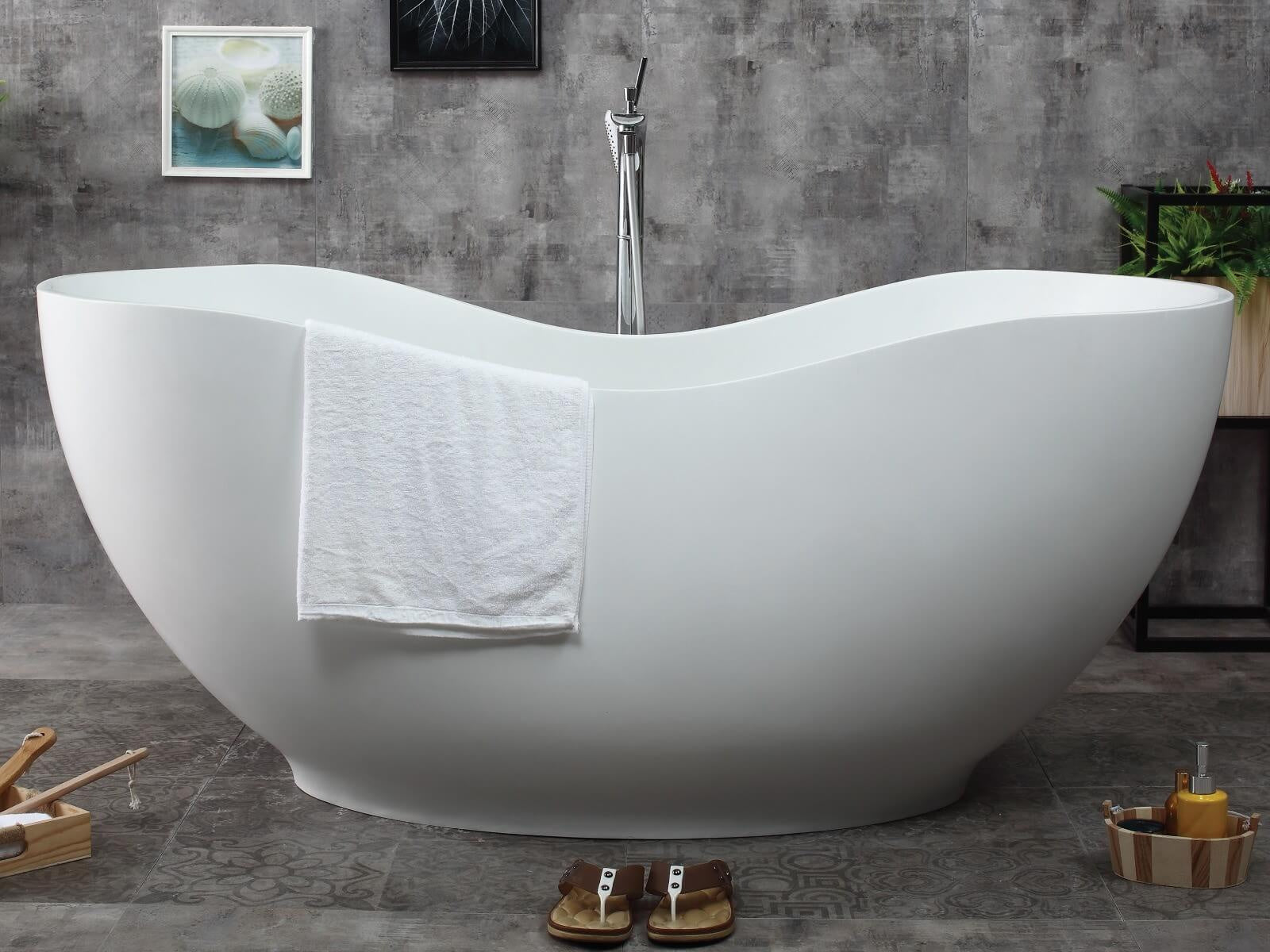 66" White Solid Surface Smooth Resin Soaking Bathtub by Alfi