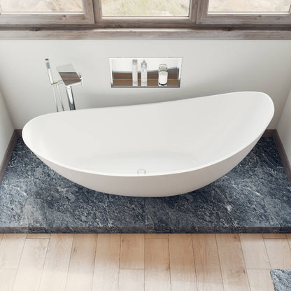 73" White Solid Surface Smooth Resin Soaking Slipper Bathtub by Alfi