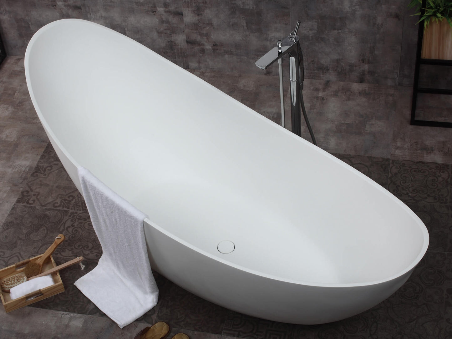 73" White Solid Surface Smooth Resin Soaking Slipper Bathtub by Alfi