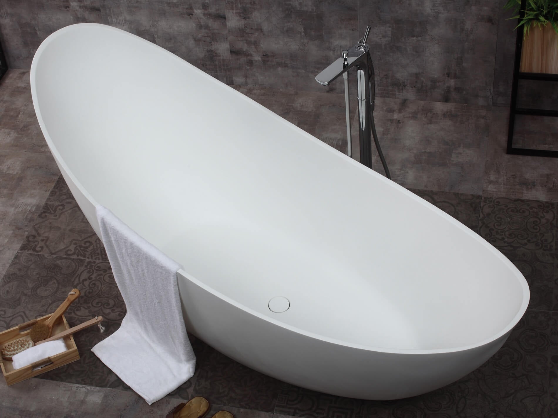73" White Solid Surface Smooth Resin Soaking Slipper Bathtub by Alfi