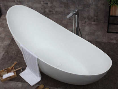 73" White Solid Surface Smooth Resin Soaking Slipper Bathtub by Alfi