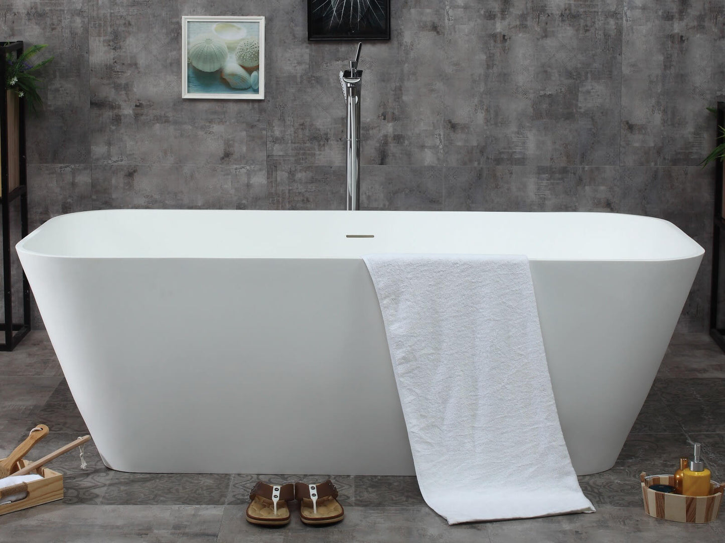 Rectangular Solid Surface Smooth Resin Soaking Bathtub by Alfi