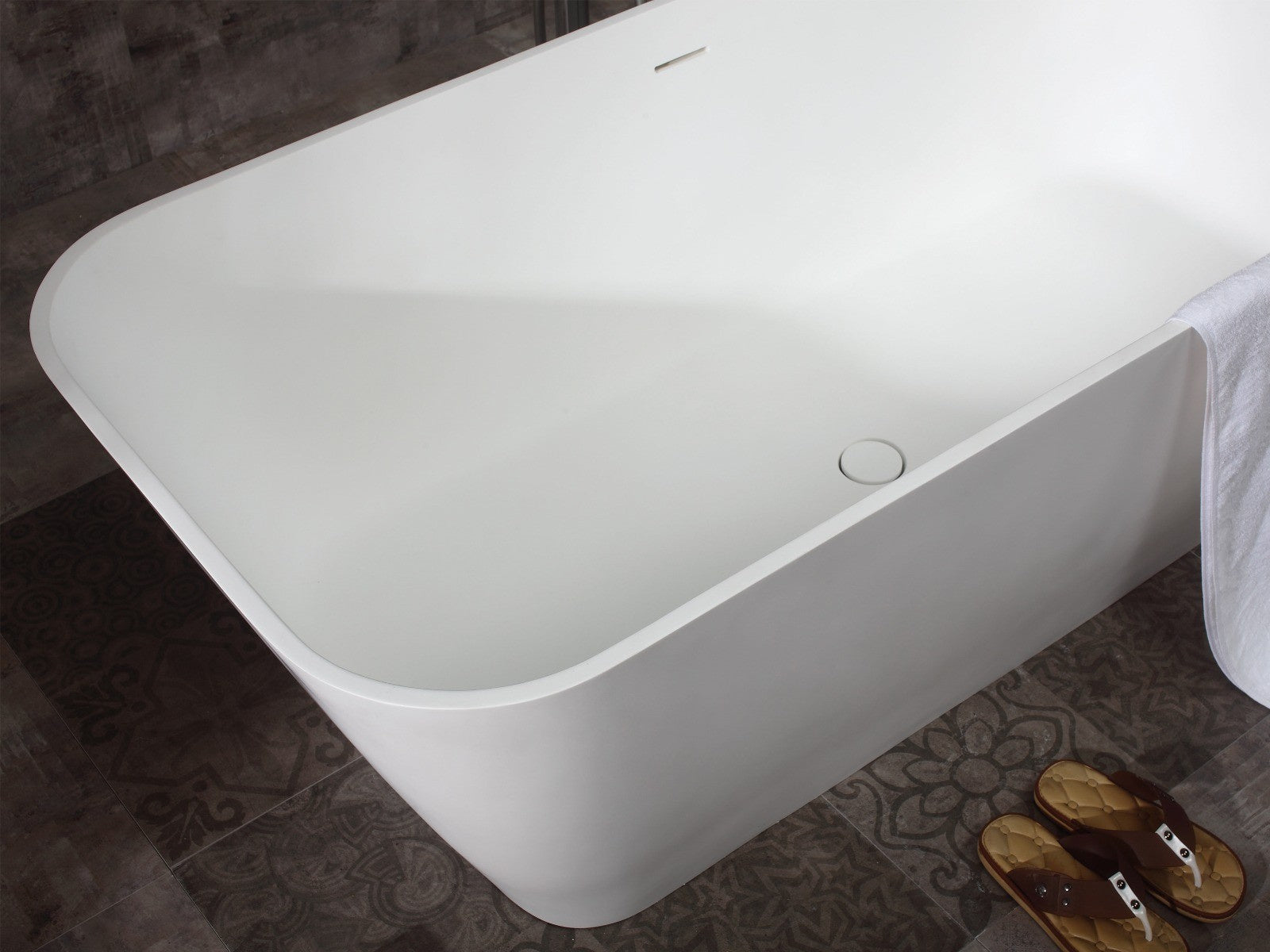 Rectangular Solid Surface Smooth Resin Soaking Bathtub by Alfi
