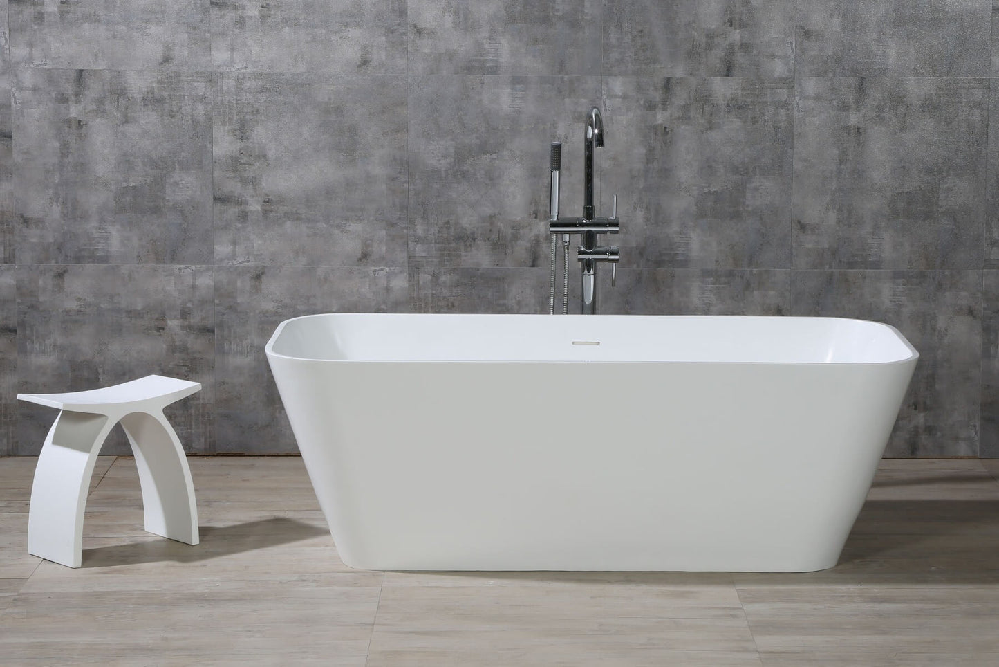 Rectangular Solid Surface Smooth Resin Soaking Bathtub by Alfi